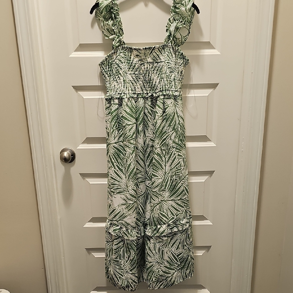 Green Leaf Print Dress